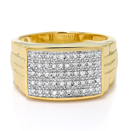 Gem Stone King White Diamond Ring For Men In 10K Yellow Gold | Gold Men's Pave Ring | 0.25 Cttw | Available in Size 5,6,7,8,9,10,11,12,133