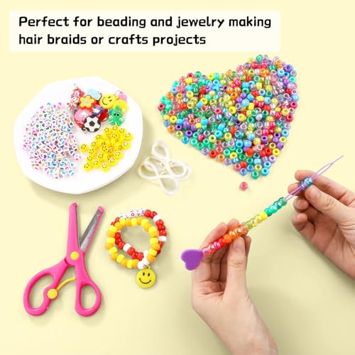 Image of 3277+pcs Pony Beads Kit 24 Color Rainbow Plastic Pony Bead Heart Beads Elastic String Kandi Bead for Braids Cute Charm DIY Crafts Jewelry Making Kit for Bracelets Necklaces