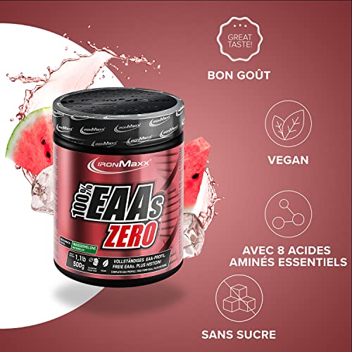 IronMaxx 100% EAAs Zero - Poudre d'acides aminés - Sans sucre au goût Pastèque - 1 x boîte de 500g – Image 3