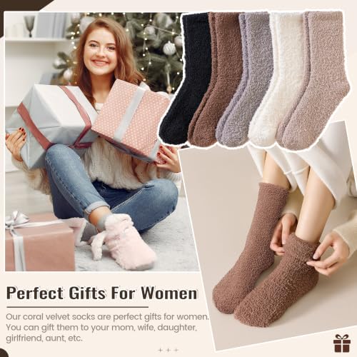 Image of Eocom Fuzzy Socks for Womens Warm Fluffy Winter Cozy Thick Plush Slipper Sleep Comfy Crew Christmas Socks 5 Pairs