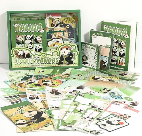 Image of MGNLR Vintage Aesthetic Scrapbook Kit(346Pcs) Scrapbooking Supplies Kit with Bullet Junk Journal,Stationery,A6 Grid Notebook Journaling Gift for Girl (Panda)