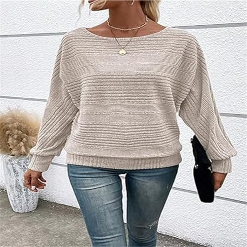 Women Soft Solid Batwing Sleeve Long Sleeve Top,Casual Round Neck Pullovers,Loose Knitted Tunic Jumper Sweaters2