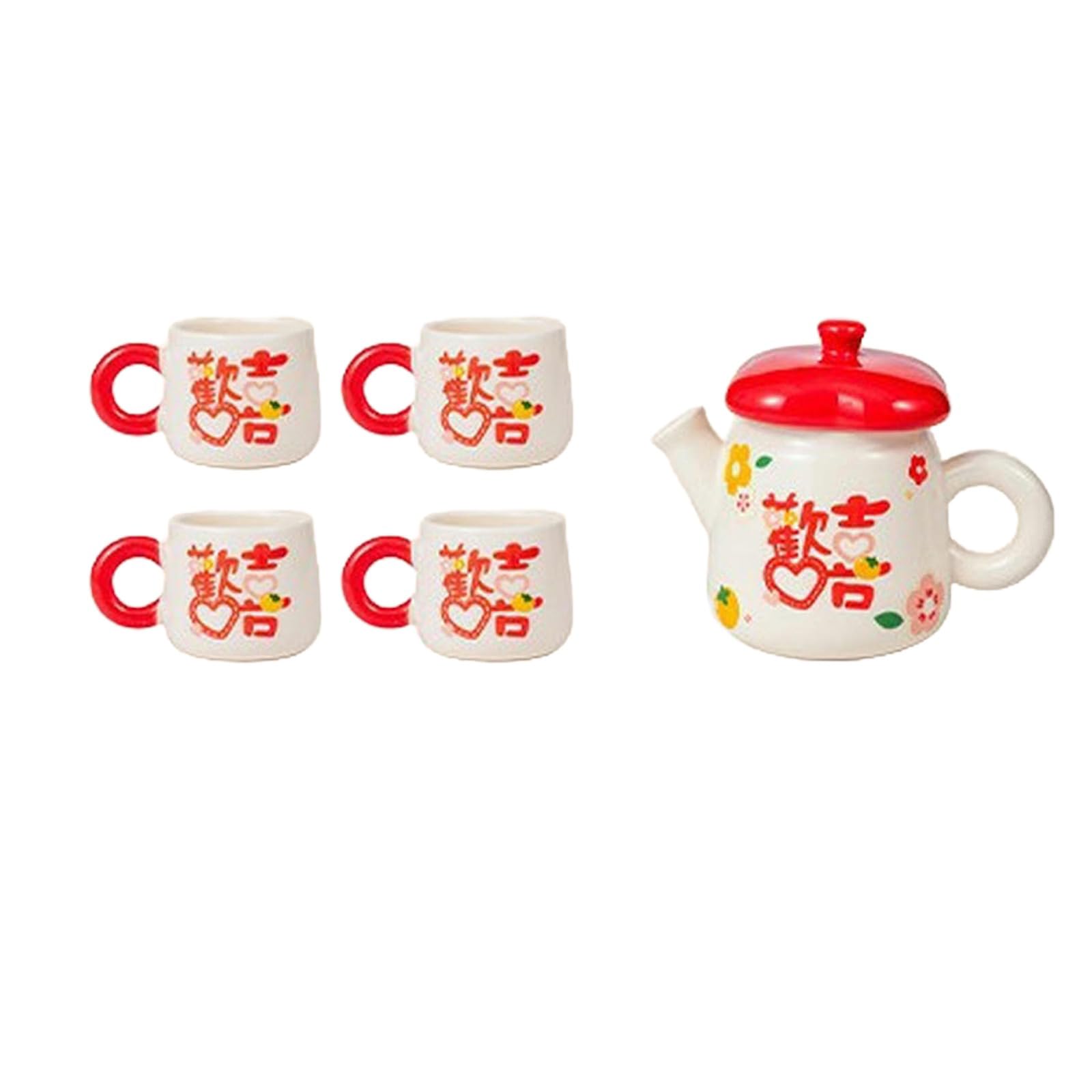 Juego de té festivo creativo y personalizado, juego de agua de cerámica para el hogar, té de tarde de boda, juego de agua feliz, una olla y cuatro tazas