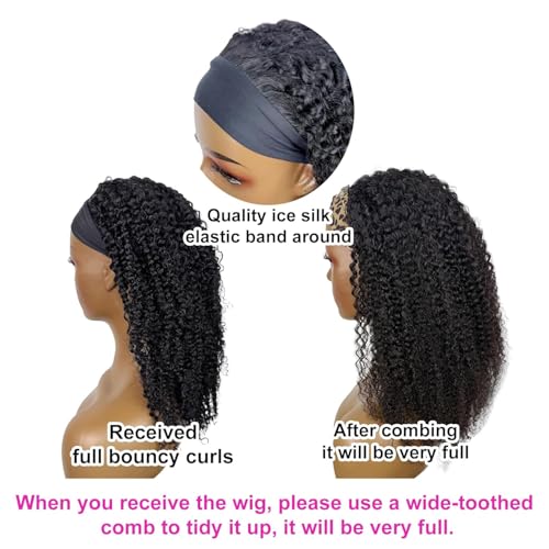 Image of Headband Wig Human Hair Kinky Curly Glueless Wigs 12 Inch Natural Black