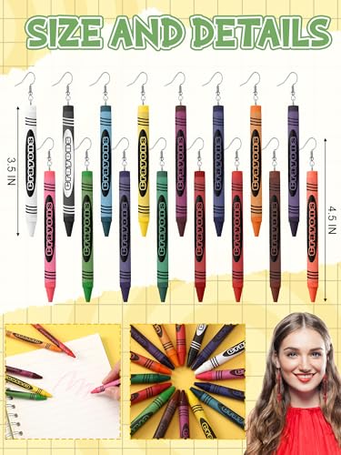 16 Set 3D Crayon Earrings for Teacher Halloween Cosplay Accessory Funny Crayon Earrings for Halloween Teachers Appreciation Day Back to School Creative Jewelry Gifts2