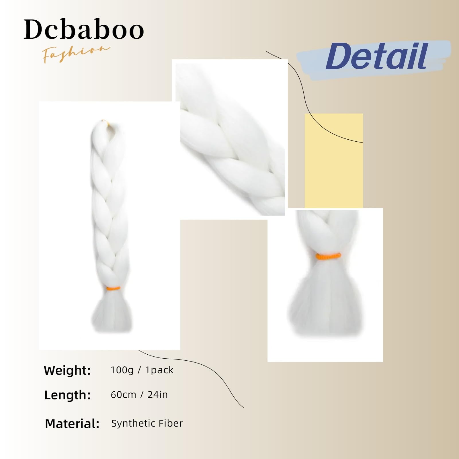 Dcbaboo White Hair Extensions for Braiding Jumbo Braiding Hair Extension 1pack 24inch Synthetic Hair Kanekalon Ombre Braids Extensions Hair Afro Crochet Twist Box Braids 100g - Image 2