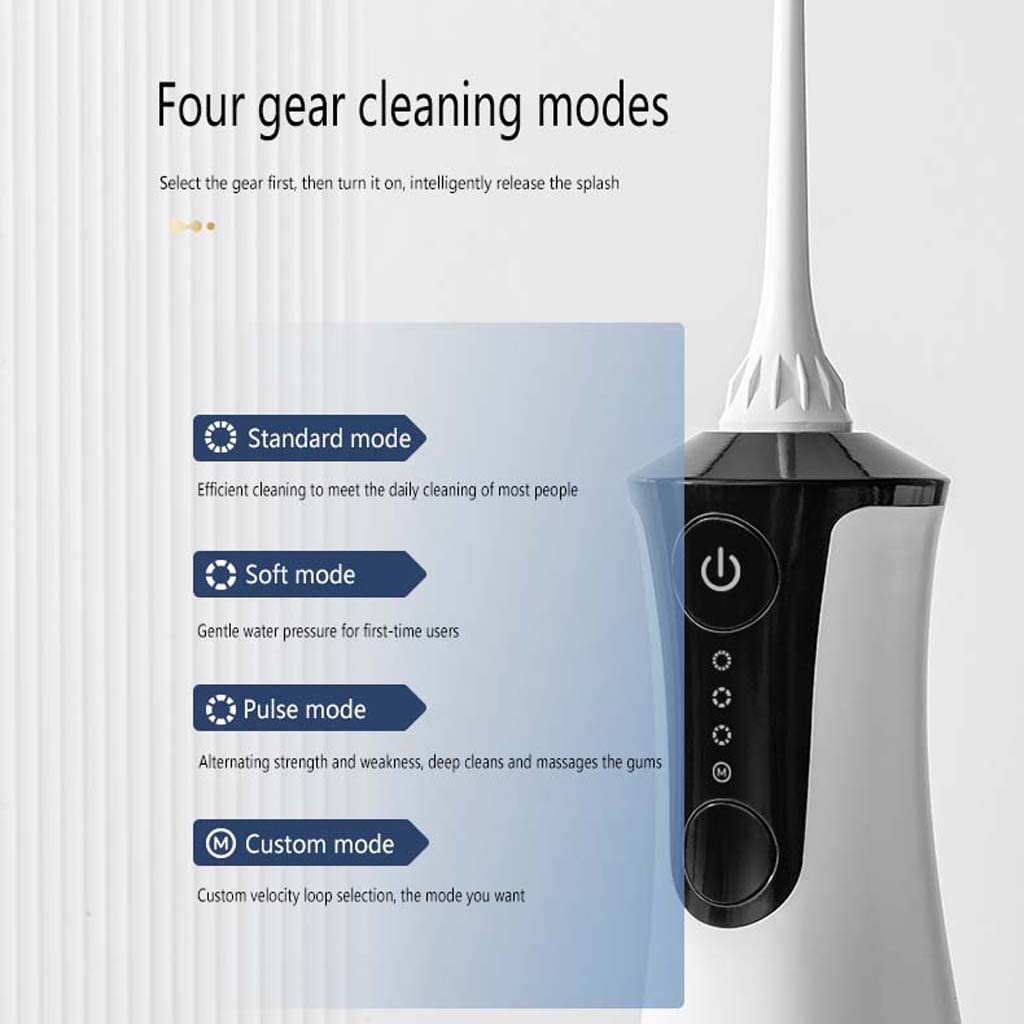 TJH Idropulsore Detergente per Denti Senza Fili, IPX8 Impermeabile Girevole a 360° Irrigatore Orale Dentale Cordless Portatile 300 ml per Pulizia Profonda con 4 modalità 4 Ugelli