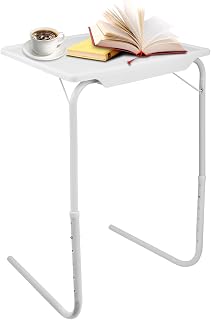 Folding TV Tray Table, Extra Large Laptop Table on Couch & Bed, Adjustable TV Dinner Tray Table with 6 Heights & 3 Tilt Angles for Eating Reading Dinner Coffee, White
