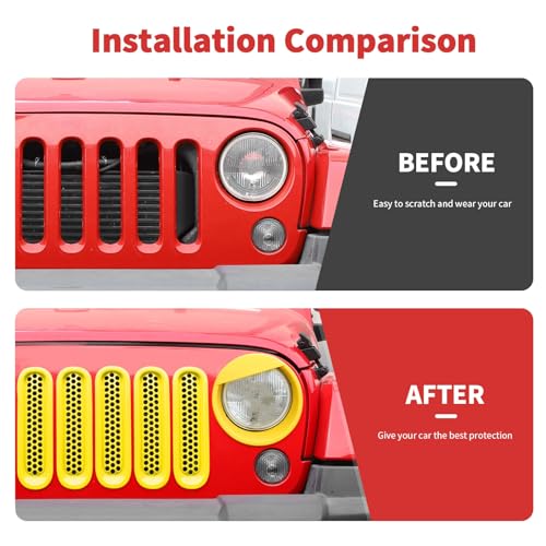 Image of Mesh Grille Grill Insert+ Style Headlight Turn Light Cover Trim Fit for 2007-2018 Jeep Wrangler JK JKU(Yellow)