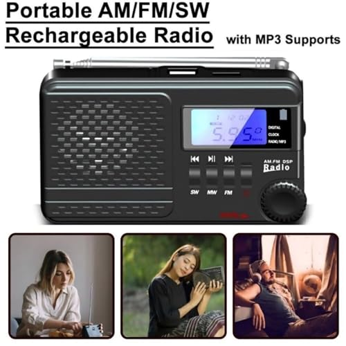 Radio portátil AM FM SW con MP3 y reloj digital miniatura 7
