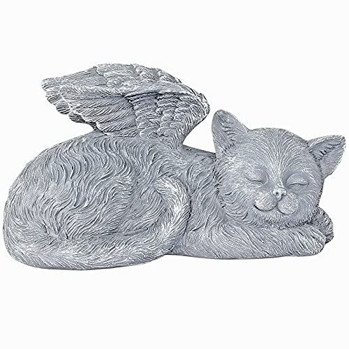 Dog Cat Angel Pet Statue Animal Memorial Accompany and Guardian Statuette Cute Pet Figurine with Wings Sleeping Small Animal Sculpture Garden Decoration Indoor and Outdoor Home Remembrance Gift (Cat)