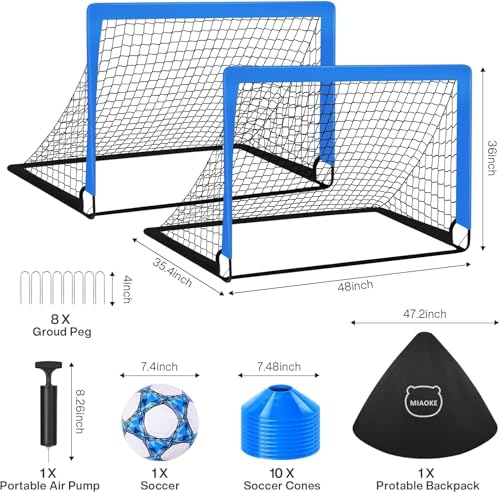 Image of 2 Soccer Goal of 4X3 FT for Backyard, Portable Football Goal Training Equipment with Soccer Ball, 10 Football Cones, Carry Bag, Practice Net for Youth Games, Sports