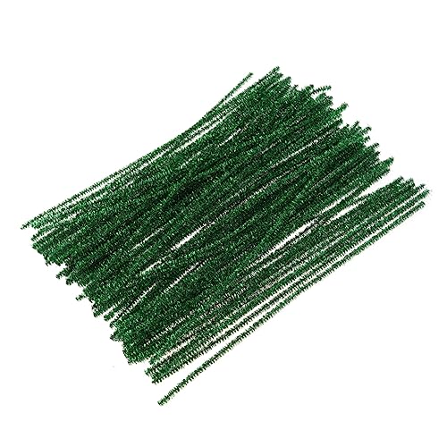 DOITOOL 100pcs Chenille Ornament Christmas Craft Garland Strip Tinsel Decorations for Xmas Holiday Christmas Decor Supplies Fuzzy Sticks Green