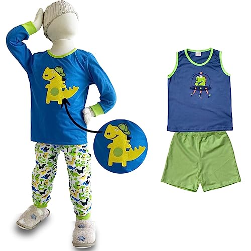 Pijama Infantil Menino Inverno e Verão Algodão - Kit 4 peças Tamanho:8