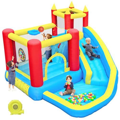 DIYJOTOFUN hüpfburg Kinder mit rutsche und kletterwand, hüpfburg gebläse inklusive, innen und außen hüpfmatratze für Kinder Bouncy Castle 3-10 Jahre 274 x 310 x 218 cm Indoor Outdoor hüpfburgen