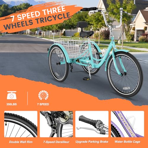 MOONCOOL Adult Tricycles 3 Wheel 7 Speed Trikes, 20/24/26