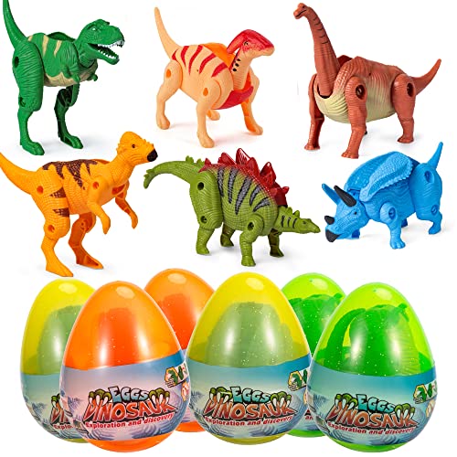 6 Pack Dinosaur Easter Eggs Filled with Transforming Dinosaur Toys, Easter Basket Stuffers, Jumbo Hatching Dinosaur Eggs for Easter Eggs Hunt, Easter Egg Fillers, Easter Gift for Kids