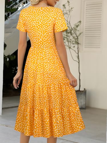 Image of Lyrur Casual Dresses for Women 2026 Tiered Dress with Pockets Yellow Floral M 9191