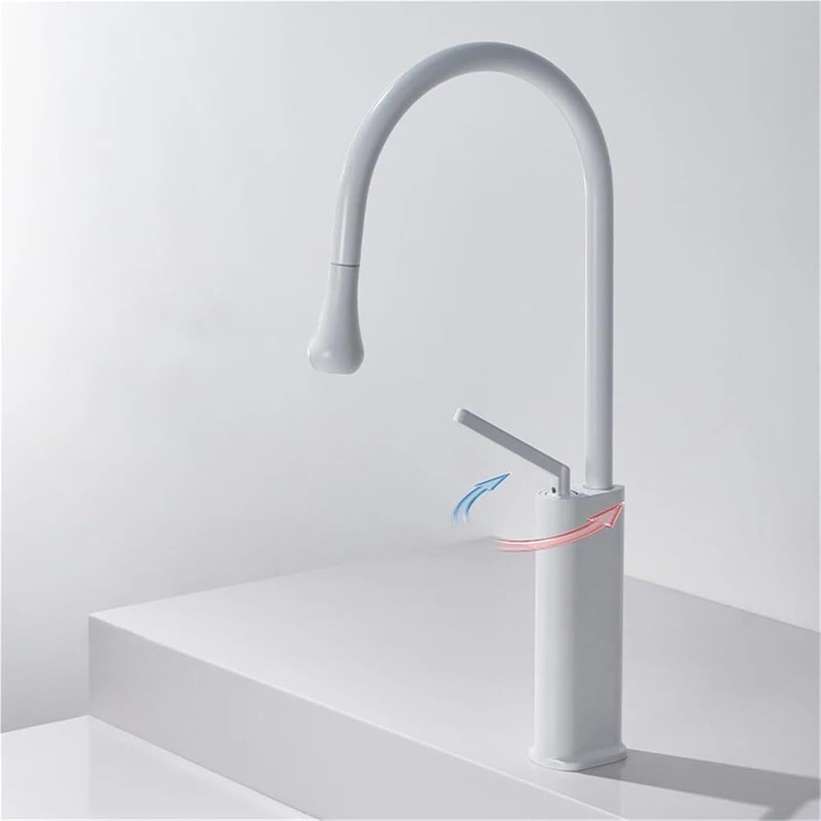 Grifos mezcladores para Fregadero Grifo de Cocina extraíble Giratorio 360 Grados con Mezclador Agua fría y Caliente fácil Instalar rociador Cubierta diseño Moderno Blanco