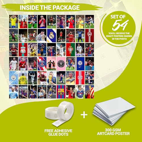 Image of MODERN GALLERY MART Pack of 54 Football Wall Collage Kit Posters - 4 x 6 Inches Posters for Wall Decoration - Wall Art For Bedroom, Office, Living room, Dorm room - Glue Dots Included