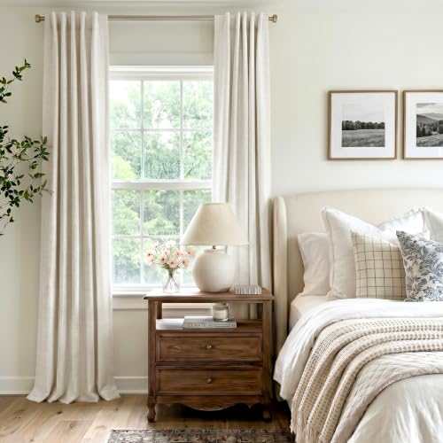 Image of INOVADAY 100% Blackout Curtains for Bedroom, Cream Black Out Curtains 63 Inch Long, Clip Rings Linen Blackout Drapes, Thermal Insulated Room Darkening for Living Room, 2 Panels - W50xL63