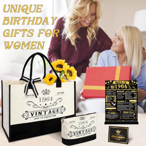 Image of 62nd Birthday Gift for Women-Vintage 1964 Canvas Tote Bag,Makeup Bag,Poster