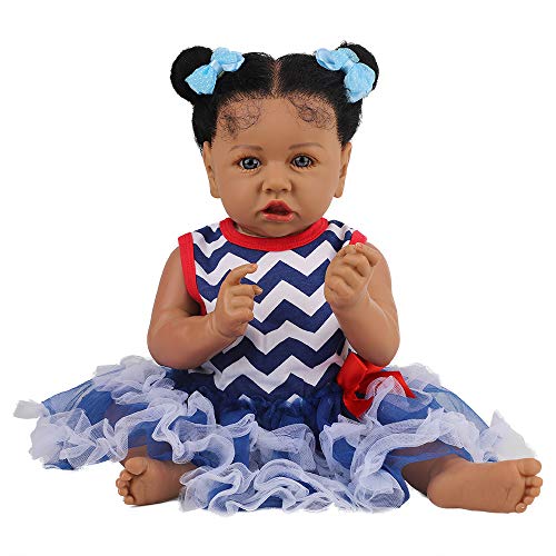 Image of HOOMAI Lifelike Reborn Baby Dolls with Soft Body African American Realistic Girl Doll 22.8 Inch Best Birthday Gift Set