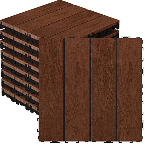 Goovilla Wood Interlocking Deck Flooring Tiles, 9 Pack Wood Floor Tiles, 12X12" Waterproof Patio Deck Tile, Outdoor Flooring All Weather Use, Patio Floor Decking Tiles For Indoor Porch Balcony, Walnut #TOP10