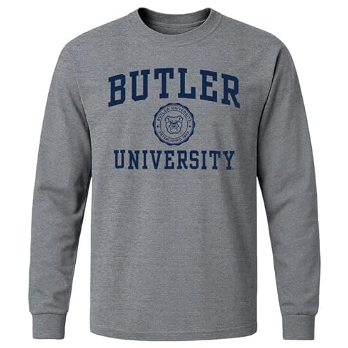 Barnesmith Butler University Bulldogs Long Sleeve Adult Unisex T-Shirt, Heritage, Charcoal Grey, Large