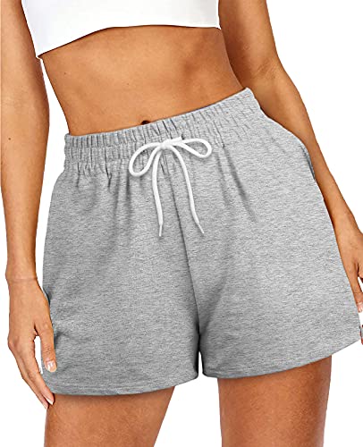 Workout Shorts For Women Athletic Works Shorts With Pockets Elastic Waist Grey L #TOP1