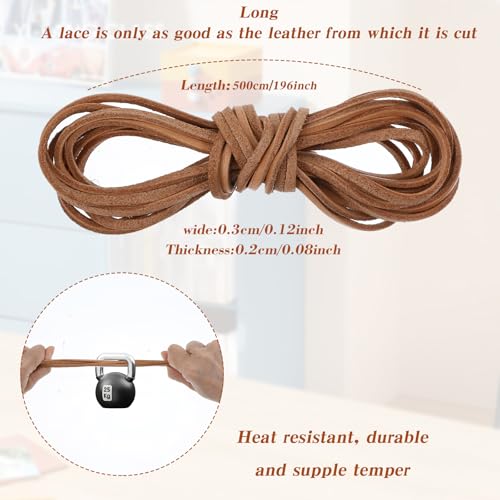 Nogeqi Lederband 3mm x 5 m Lederriemen Meterware Echtes Leder Lederband für Ketten, Braun Lederbänder, Flache Lederschnur Lederschnürsenkel Basteln für DIY Halskette Armband Schmuck