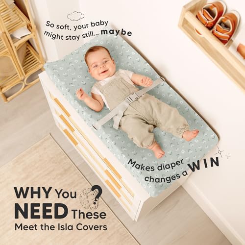 Image of 2-Pack Baby Changing Pad Cover for Girl, Boy - 34x18 Soft Viscose Derived from Bamboo Baby Diaper Changing Table Pad Cover Sheets, Neutral, Snug Fit Nursery Diaper Change Sheets (Daisies)