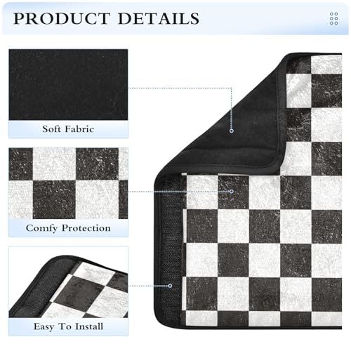 Image of Checkered Black Seat Belt Cover Pad 2 Pcs Soft Cute Seatbelt Covers Protector Support Head Neck Shoulder Strap for Car Seats High Chair Backpack for Adults Kids Women Men 10x7.7In 2 Pack