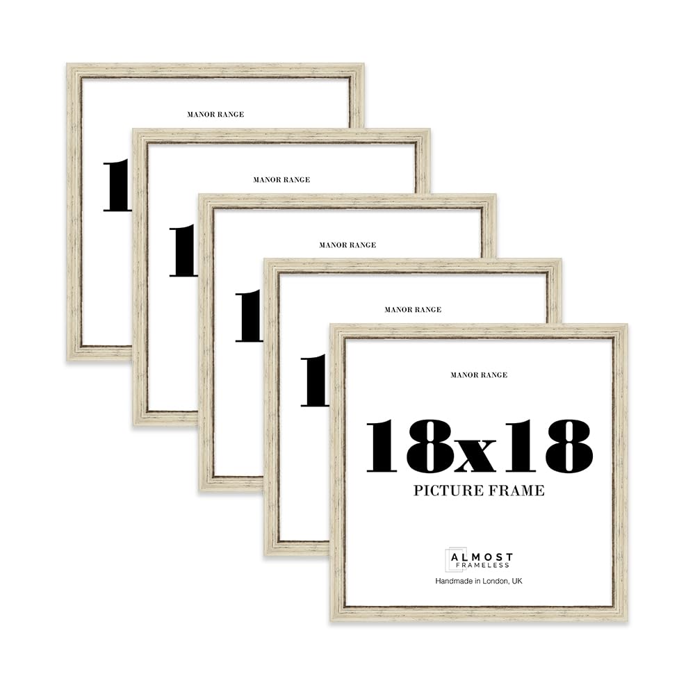 18x18 Picture Frame, Display 18x18 Pictures (45.7 x 45.7cm) - Distressed Cream Sophisticated 42mm Edge Antique-Inspired Home Accessories - 5 Pack