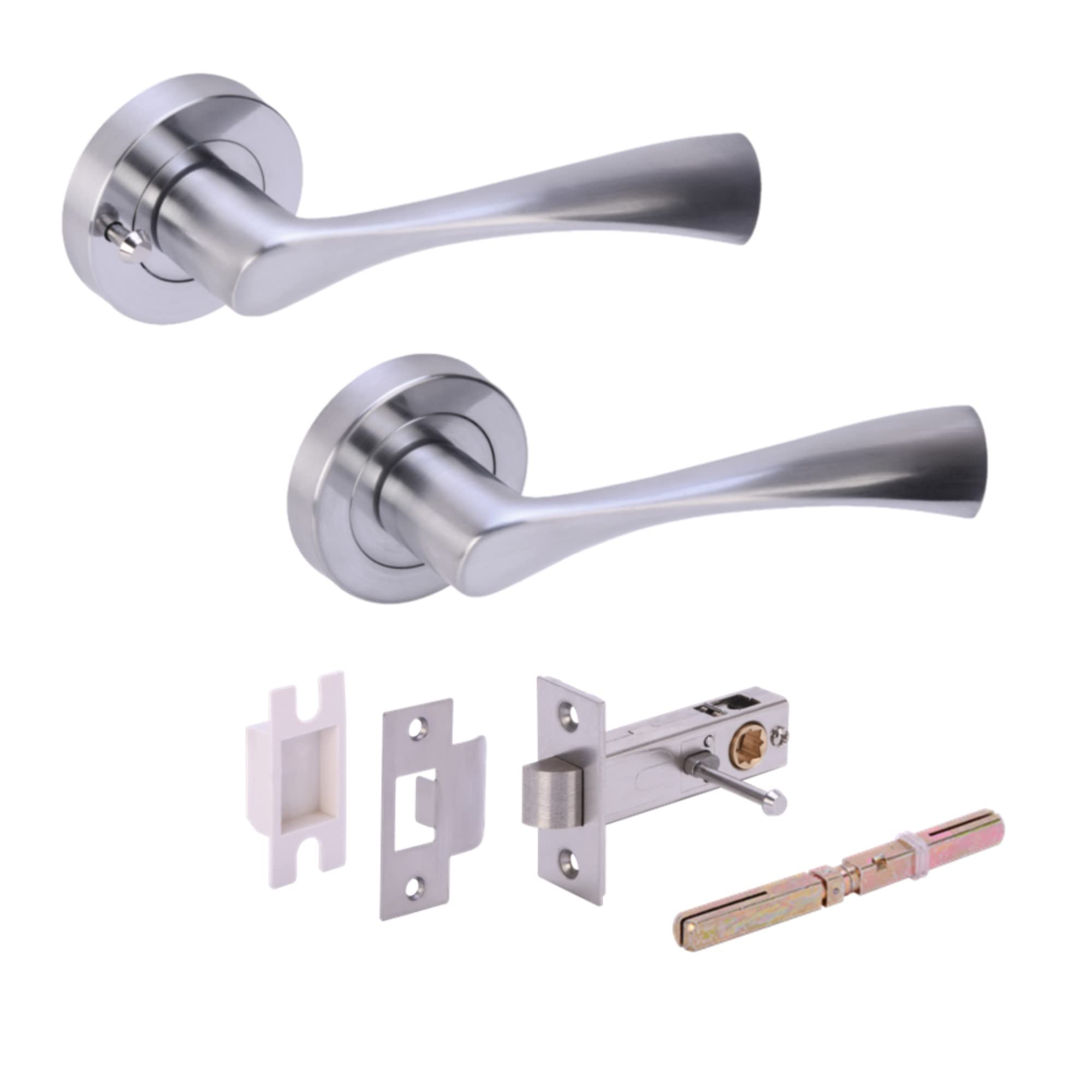 Hunta HANDLEZONE® Zena Privacy Lever On Round Rose Door Handles, with Privacy Latch, for Bathroom, Toilet, WC Doors, 1 Set - Satin Chrome — image 1