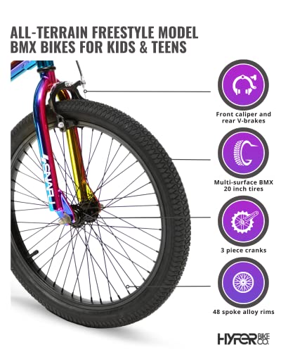 Hyper Nitro Circus RWilly BMX Bike 20 Inch for Kids or Adults, Single Speed, Front and Rear Sprockets, Steel BMX Frame. 360 Handlebar Rotation. Bike Park Ready BMX Bicycle. Jet Fuel Finish