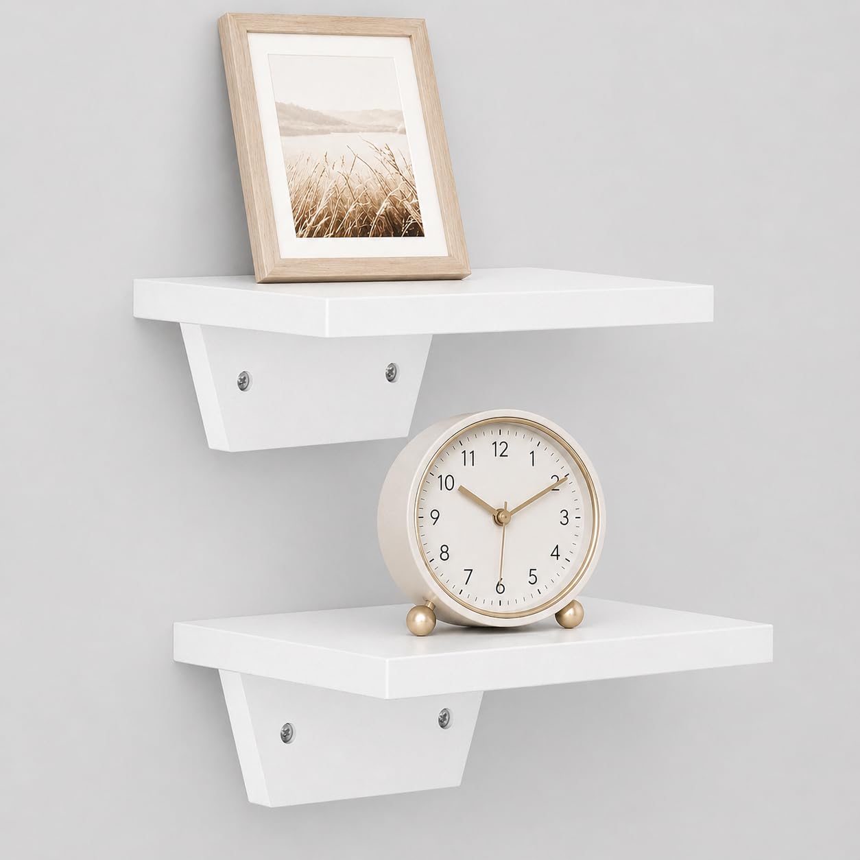 Dence Store Modern White Wall Mounted Floating Corner Shelves | Engineered Wood Display Rack for Living Room, Bedroom, Office | Space Saving Decorative Wall Shelf | (Set of 2)