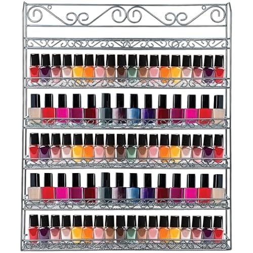 PANA 6 Tier Wall Mounted Metal Rack Shelf, Versatile Organizer for Nail Polish, Essential Oils, Kitchen Spices, and Craft Hobby Items, Sturdy Storage with Decorative Design (Silver, 1pc)