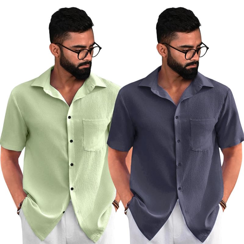 Image of Tee Projekt Textured Shirts for Men l Short Sleeve Shirt l Regular Fit Summer Shirts (Pack of 2)