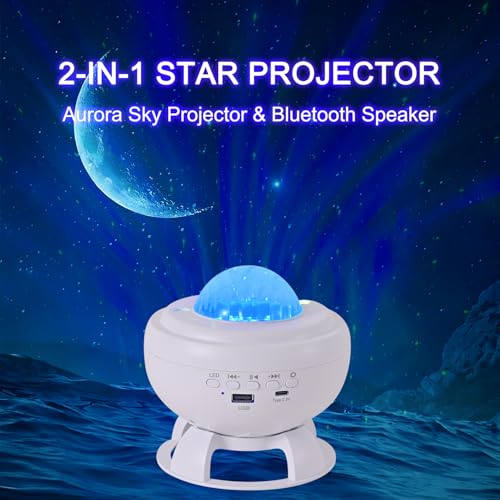 Projecteur ciel étoilé blanc avec veilleuse boréale et enceinte bluetooth musicale intégrée - 2