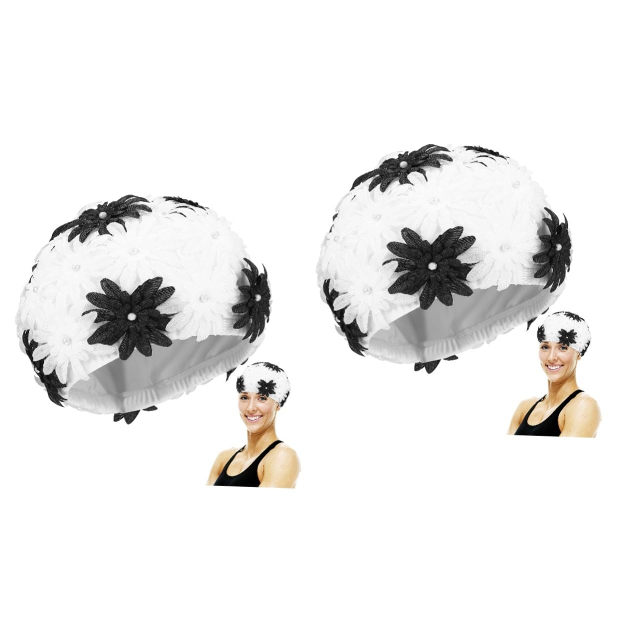 ibasenice Gorro de baño con Flor de Gorros de baño para Mujer Nadando Gorro de baño de Pelo Gorro natación balones Futbol Tapa de natación de Flores para Adultos Gorra de natación