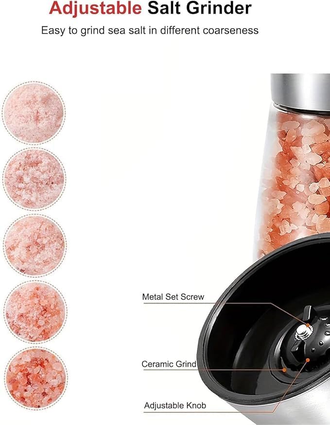 Image of Stainless Steel Manual Pepper Grinder, Adjustable Ceramic Spice Mill with Glass Body, Refillable Salt & Pepper Mill for Black Pepper, Sea Salt & Whole Spices (1 Pc)