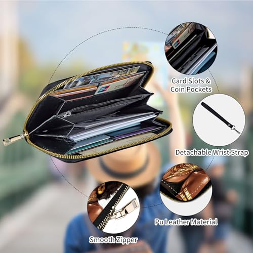 RFID Blocking Wristlet Wallet for Women, Slim PU Leather Clutch Purse with Zipper, Small Credit Card Holder with Wrist Strap, Travel Zip Wallet for Ladies,African Girl4