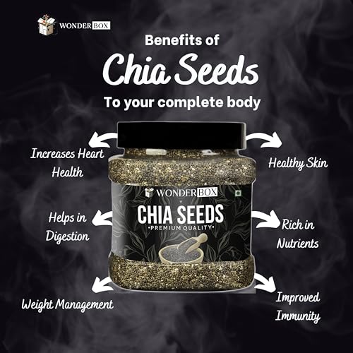 Image of WonderBox Healthy & 100% Natural Pure Chia seeds (250g), Jumbo Flax Seeds (200g) | Alsi Seeds | Seeds Raw Unroasted Flaxseeds for Hair Growth | Seeds for Eating | Omega-3 | Source of Iron & Dietary Fibre | flax seeds for weight loss | jar pack combo