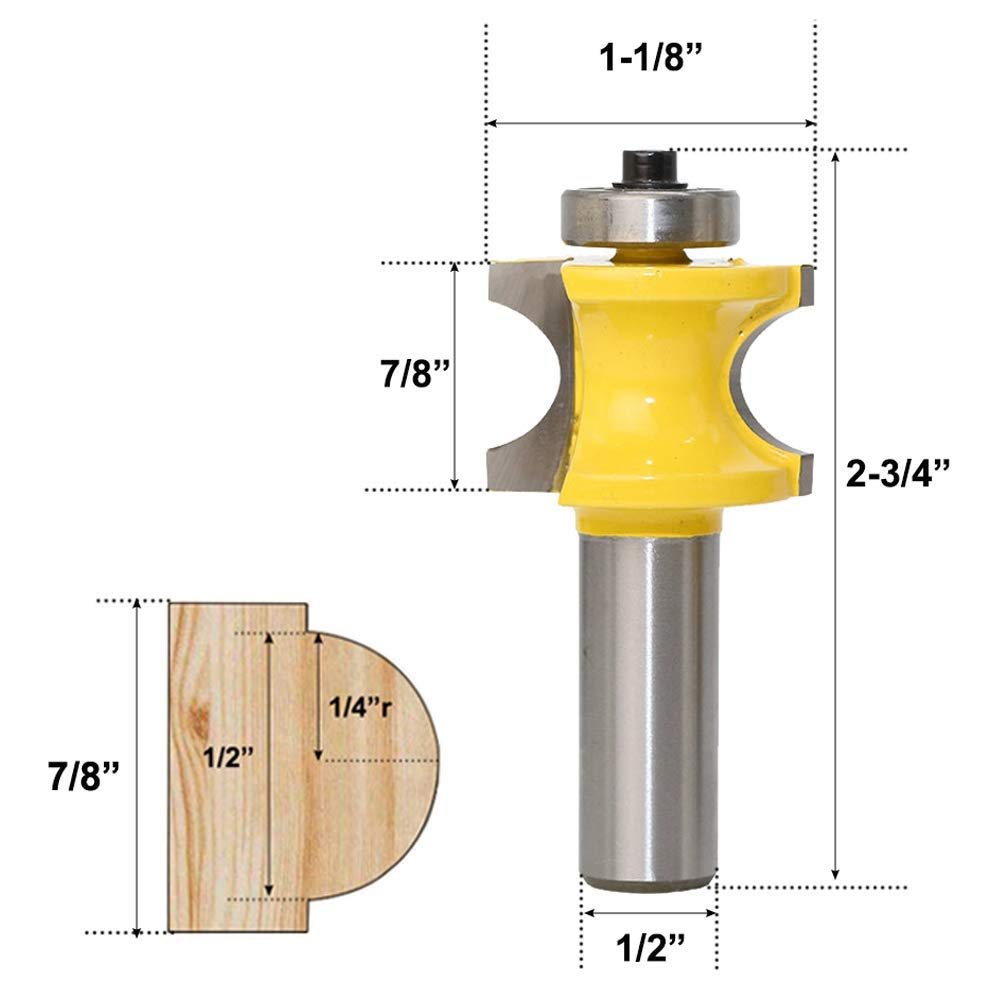 5 pcs 1/2 "Tige Demi-Rond Bullnose Routeur Bits Set 1/8" 3/16" 1/4" 5/16" 3/8" Rayon Fraise à Bois Outil