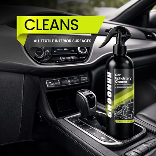 Image of GROOMMM Car Interior Cleaning Kit 250ml - Upholstery & Fabric Cleaner Spray with Cleaning Brush | for Car Seats, Roof Liner, Door Fabric & Seat Covers | Removes Tough Stains from Leather & Vinyl