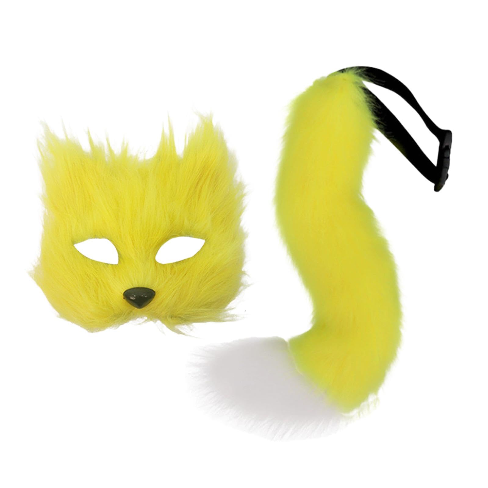 Furry Mask and Tail Facial Cover Animal Cosplay Set for Club Party Favor Bar yellow-image-37