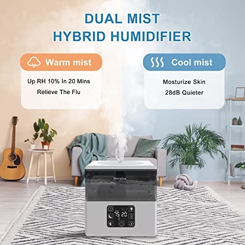 Merelax Ultrasonic Humidifiers For Bedroom Large Room Home, 6L Warm Cool Mist Humidifier For Baby Plants,Top Fill Essential Oil Diffuser Auto-Shut Off, Quiet Sleep Mode For Kids Nursery, White #TOP6