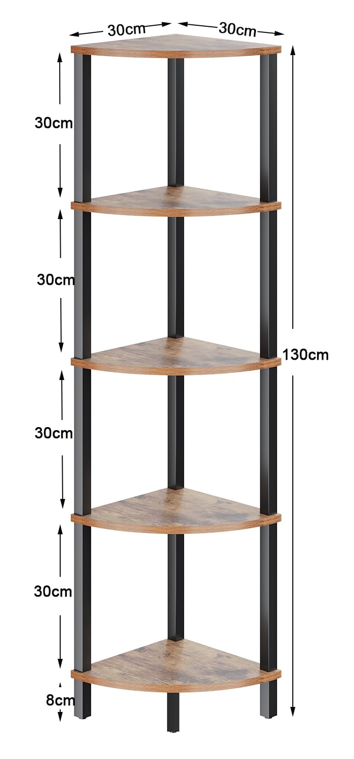 Étagère d'angle à 5 Niveaux avec Échelle, Étagère de Rangement, Étagère de Rangement pour Plantes, Cuisine, Salon, Design Industriel, Vintabrune Noire JSJ001H