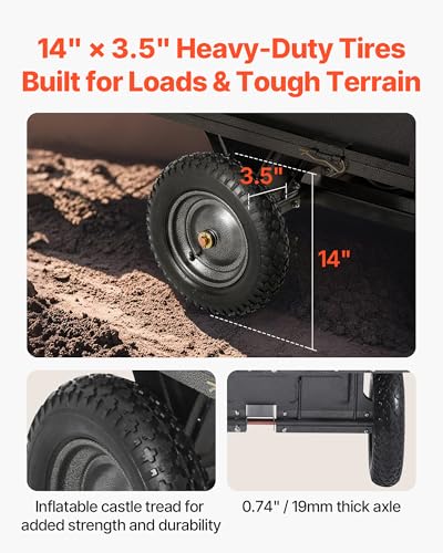 Image of VEVOR 10 Cu.Ft. & 500lbs ATV Trailer Dump Cart Tow Behind, Heavy Duty Utility UTV Trailer, Tow Behind Steel Yard Dump Wagon Cart with 14 inch Tires for Lawn Mower Tractor